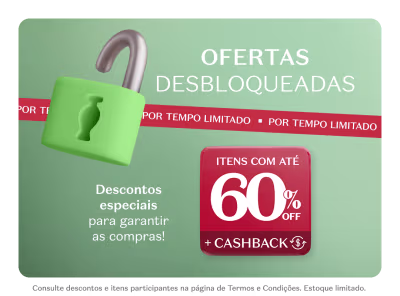O banner apresenta uma chamada especial com até 60% de desconto e o texto convida o usuário a aproveitar as ofertas desbloqueadas.