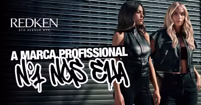 O banner mostra quatro mulheres com diferentes estilos de cabelo e texturas, promovendo uma marca profissional de cuidados capilares.