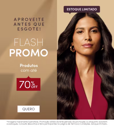 O banner apresenta uma promoção de flash com até 70% de desconto em uma seleção de produtos. A imagem mostra duas modelos, uma com cabelos escuros e outra loira, posando com expressão séria.