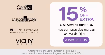 La Roche-Posay, Skinceuticals, Vichy e CeraVe | Ganhe mimos + 15% OFF Extra nas compras das marcas acima de R$199. *Vendido e entregue por Beleza na Web