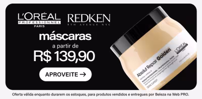 Aproveite! Máscaras a partir de R$ 139,90. Oferta válida enquanto durarem os estoques, para produtos vendidos e entregues por Beleza na Web PRO. Brindes com envio aleatório.