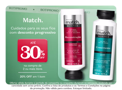 O banner traz produtos da marca Match., e também destaca uma promoção de até 30% de desconto na compra de 2 ou mais itens.