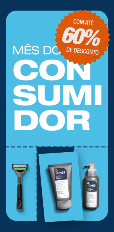 O banner apresenta uma promoção de 60% de desconto em produtos da marca Dr. Jones.