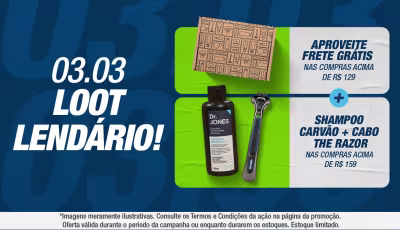 O banner destaca oferta e texto convida o usuário a aproveitar o frete grátis acima de R$ 129 e 2 brinde acima de R$159!