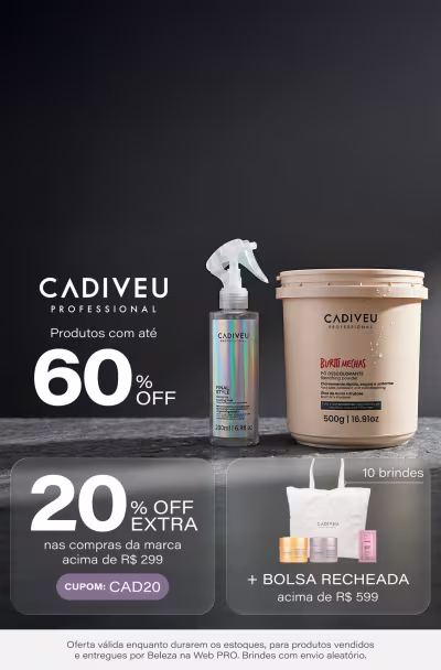 Cadiveu: Produtos com até 60% OFF + 20% OFF acima de R$299 + Bolsa recheada acima de R$599