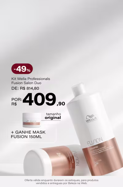 Kit Wella Professionals Fusion Salon Duo (2 Produtos) De: R$ 814,8 Por: R$ 409,9 Selo: 49% OFF + Ganhe ganhe Mask Fusion 150ml *Vendidos e entregues por Beleza na Web