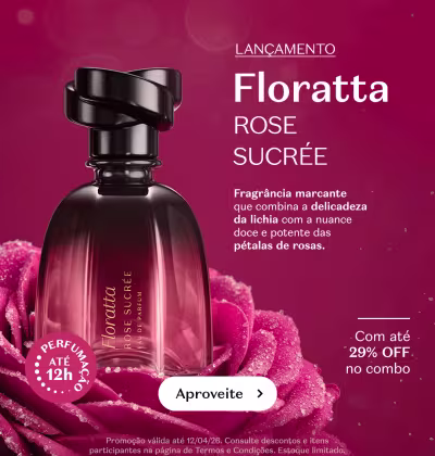 Frasco de vidro com líquido rosa e elementos botânicos em fundo magenta.