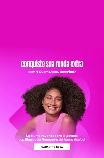 O banner apresenta uma modelo sorrindo. O texto convida a ser um revendedor e conquistar sua renda extra. O fundo é rosa vibrante.