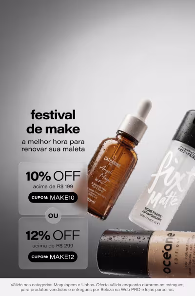 Festival de Make | Na categoria de maquiagem e unhas: Ganhe 10% OFF acima de R$199 com MAKE10 ou 12% OFF acima de R$ 299 com MAKE12.