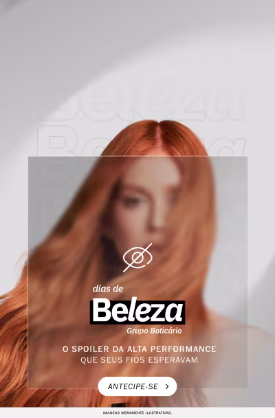 O banner apresenta uma mulher com cabelos longos e ruivos, texto destaca os "Dias de Beleza", com a frase "O spoiler da alta performance que seus fios esperavam".