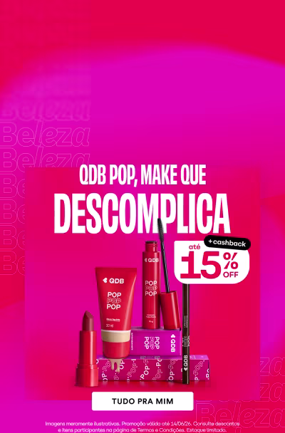 O banner apresenta uma coleção de produtos com texto destaca um desconto de até 15% em makes para clientes.
