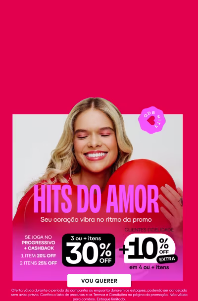Promoção de 20% off em 1 item, 25% off em 2 itens 30% off em 3 ou + itens +10% off extra em 4 ou + itens para clientes fidelidades.