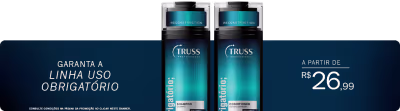 Três frascos de produtos da linha Uso Obrigatório, sobre fundo azul, comunicando a linha a partir de R$ 26,99.