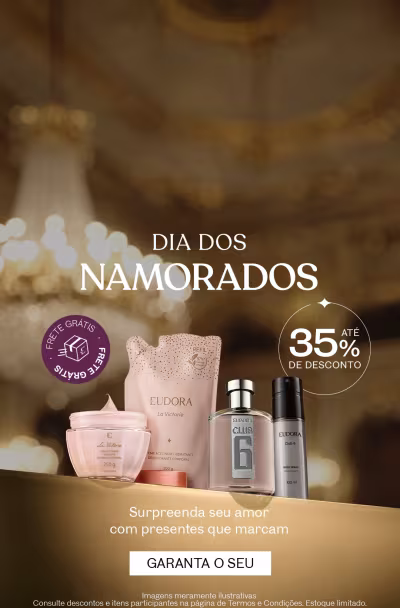 O banner apresenta uma promoção do Dia dos Namorados, com produtos de beleza da marca Eudora, com um desconto de até 35%.