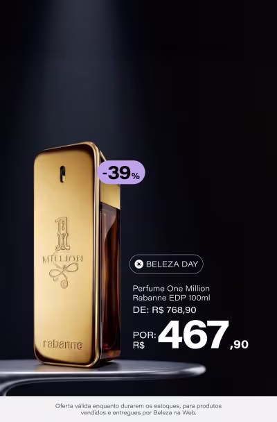 One Million Rabanne Eau De Toilette - Perfume Masculino 100ml de: R$768,90 por: R$467,90 *Selo: 39% OFF *Vendidos e entregues por Beleza na Web