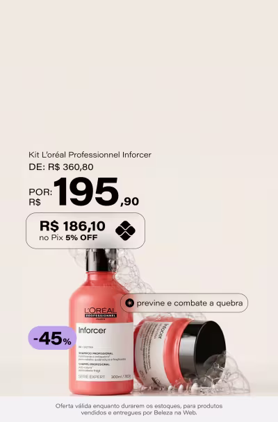Kit L’oréal Professionnel Inforcer Serie Expert Treat (2 Produtos) De: R$ 360,8 Por: R$ 195,9 Selo: 45% OFF ou  Por: R$186,10 no Pix (5% OFF) *Vendidos e entregues por Beleza na Web