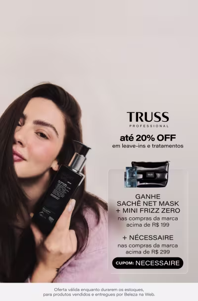 FINALIZAÇÃO DE SALÃO EM CASA: TRUSS COM ATÉ 20% OFF: Ganhe amostra Net Mask + Mini Frizz Zero acima de R$199 + Necessaire exclusiva acima de 299