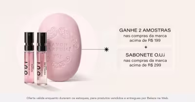 O.U.I perfumes, apresenta um frasco de Eau de Parfum com R$60 OFF na primeira compra acima de R$399, com cupom OUI60.