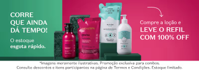 O estoque de produtos da marca Amend está se esgotando rapidamente. A promoção oferece a opção de comprar a locação e obter o refil com 100% de desconto. Os produtos incluem Eau de Parfum, Body Splash, Loção Corporal, Creme Corporal e Óleo Corporal da linha Amend.