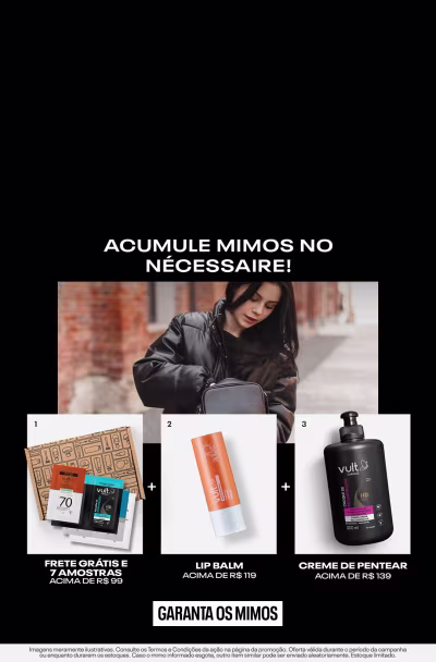 Frete grátis e 70% de desconto em produtos selecionados, lip balm por R$19,00 e creme de pentear por R$39,00. Garantia dos mesmos.