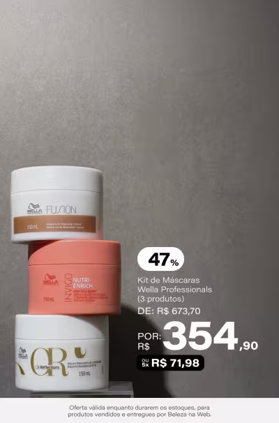 Kit Wella Professionals Cronograma Capilar Antiquebra (3 Produtos) De: R$ 673,7 Por: R$ 354,9 Selo: 47% OFF *Vendidos e entregues por Beleza na Web