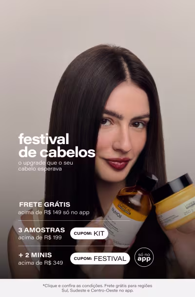 Festival de Cabelos | Frete Grátis para Sul, Sudeste e Centro Oeste nas compras acima de R$149 só no app + Ganhe Kit Amostrinhas nas compras acima de R$199 + Dupla de Minis acima de R$349 só no app *Envio aleatório *Vendidos e entregues por Beleza na Web