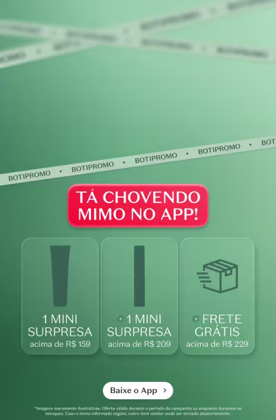 Ta Chovendo Mimo no App! 1 Mini Surpresa acima de R$159, 1 Mini Surpresa acima de R$209, Frete Grátis acima de R$229, Aponte a câmera para o QR Code e baixe o App.