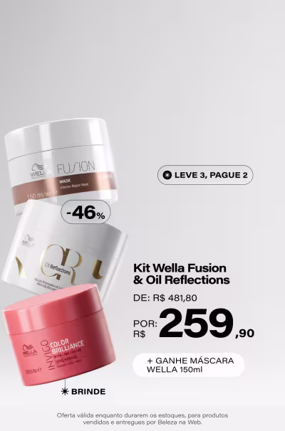 Kit Wella Professionals Fusion & Oil Reflections Duo Mask (2 Produtos) De: R$ 481,8 Por: R$ 259,9 Selo: 46% OFF + Ganhe Máscara 150ml *Vendidos e entregues por Beleza na Web