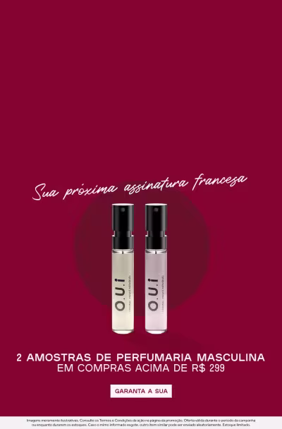 O banner mostra e destaca oferta de 2 amostras de perfumaria masculina em compras acima de R$299