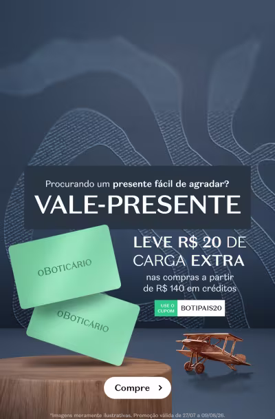 Vale-presente. Leve R$20 de carga extra nas compras a partir de R$140 em créditos. Código promocional: BOTIPAIS20.