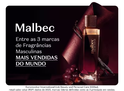 Malbec, uma das 3 principais marcas de fragrâncias masculinas mais vendidas no mundo, de acordo com dados de 2025 da Euromonitor International Ltd.