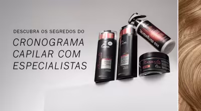 Imagem de diversos produtos de cronograma capilar da marca Truss. A imagem destaca os "segredos do cronograma capilar com especialistas" e convida o leitor a descobri-los.