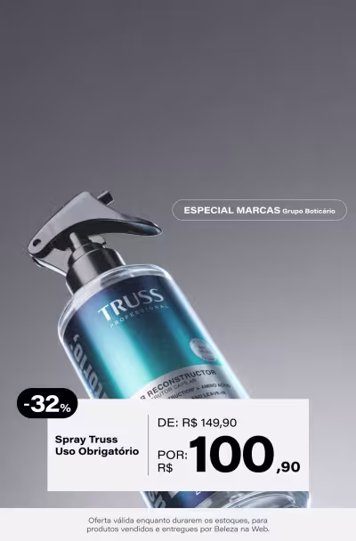 TRUSS Uso Obrigatório - Tratamento Reconstrutor 260ml De: R$ 149,9 Por: R$ 100,9 Selo: -32% OFF *Vendidos e entregues por Beleza na Web
