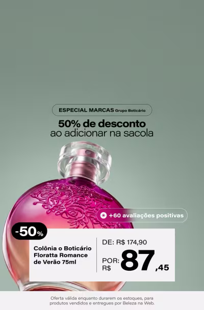 Floratta Romance de Verão o Boticário - Desodorante Colônia Feminino 75ml De: 174,90 Por: 87,45 Selo: 50% OFF (Desconto Incluído dretamente no carrinho) *Vendidos e entregues por O Boticário