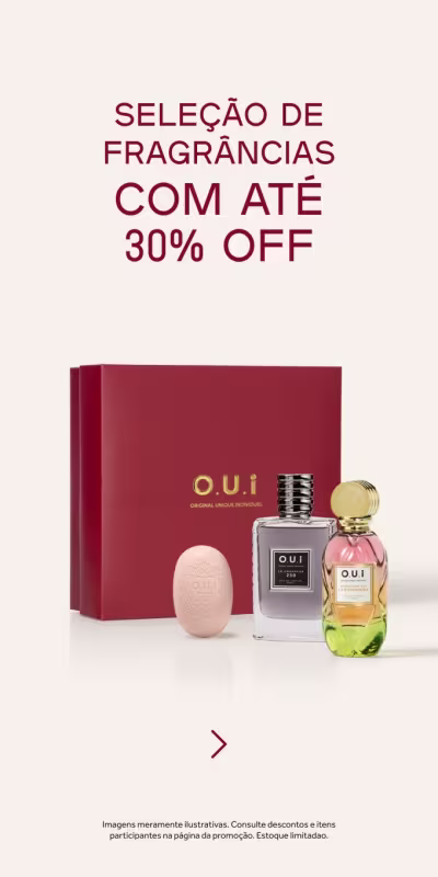 Kit de Presente O.U.i sobre fundo claro, comunicando promoção de Eau de Parfum com até 17% de desconto.