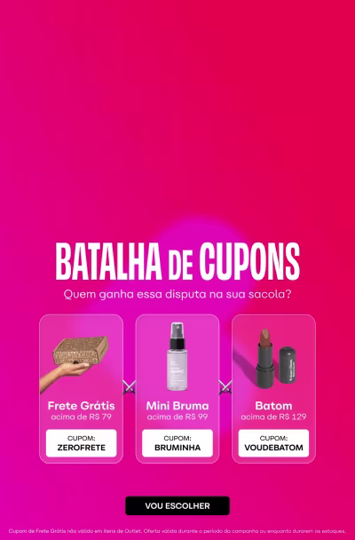 Batalha de Cupons: Quem ganha essa disputa na sua sacola? Frete Grátis, Mini Bruma com 25% de desconto e Botom com 15% de desconto.