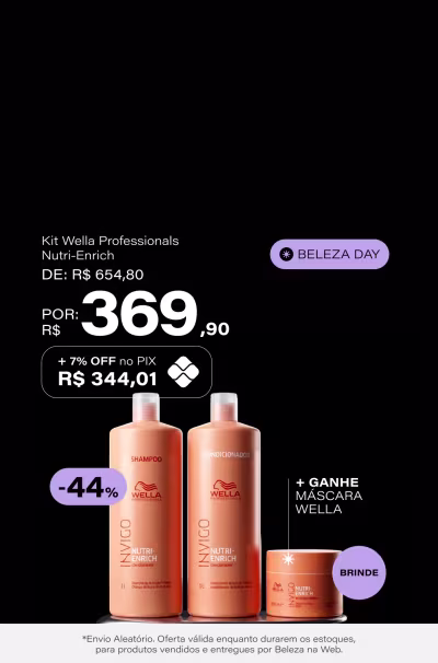 Kit Wella Professionals Invigo Nutri-Enrich Salon Duo (2 Produtos) de: R$654,8 por: R$369,9 *Selo: 44% + Ganhe Wella Professionals Máscara Capilar 150ml (Pix: 344,01 -7% OFF) *Envio Aleatório *Válido somente para produtos vendidos e entregues por Beleza na Web