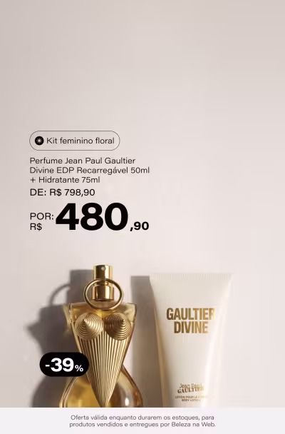 Conjunto Jean Paul Gaultier Divine Eau De Parfum Recarregável - Perfume Feminino 50ml + Body Lotion 75ml De: R$ 798,9 Por: R$ 480,9 Selo: -39% OFF *Vendidos e entregues por Beleza na Web