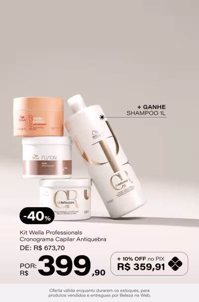Kit Wella Professionals Cronograma Capilar Antiquebra (3 Produtos) De R$ 673,70 Por 389,90 *Selo de 42% OFF + Ganhe Shampoo 1L *Vendido e entregue por Beleza na Web