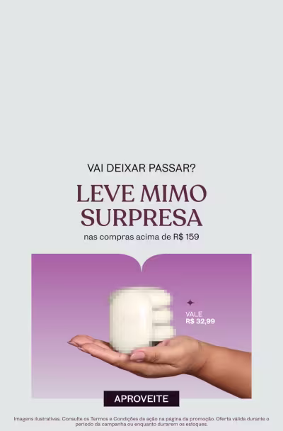 Fundo lilás e cinza comunicando o mimo surpresa em compras acima de R$ 159.