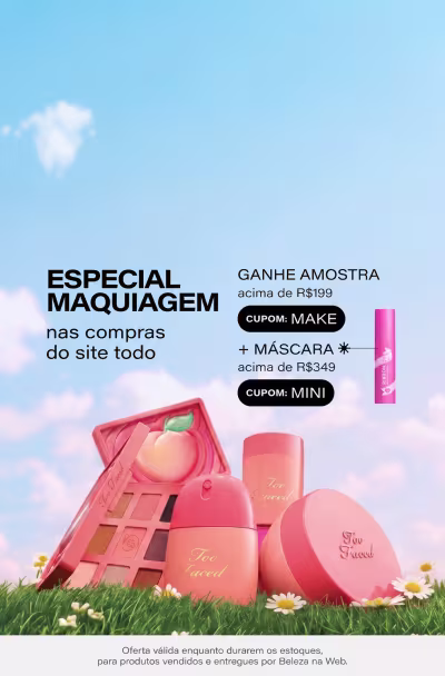 Especial Too Faced & M.A.C | Ganhe 1 amostra nas compras acima de R$199 + 1 mini de make luxo acima de R$349 só no APP, *Envio aleatório *Vendidos e entregues por Beleza na Web
