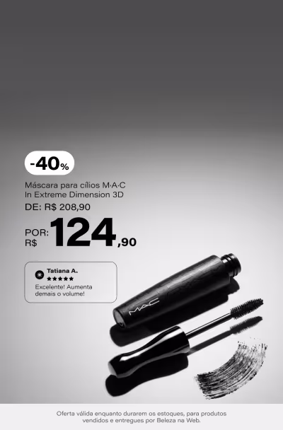M·A·C In Extreme Dimension 3d - Máscara Para Cílios 13ml De: R$ 208,9 Por: R$ 124,9 Selo: -40% OFF *Vendidos e entregues por Beleza na Web