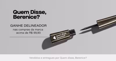 Quem Disse, Berenice? Ganhe Delineador nas compras da marca acima de R$9990. Imagem mostra frasco de delineador líquido com ponta de aplicação fina em tom dourado com logo da marca Quem Disse, Berenice? Vendido e entregue por Beleza na Web.