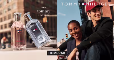 Banner apresentando fragrâncias Tommy New York e Tommy Girl New York.