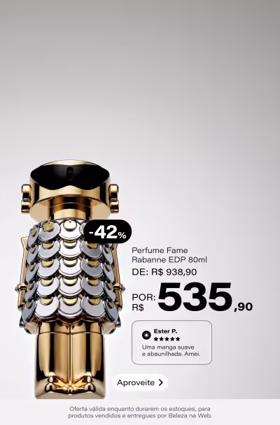 Fame Rabanne Eau De Parfum - Perfume Feminino 80ml De: R$ 938,9 Por: R$ 535,9 Selo: -42% OFF *Vendidos e entregues por Beleza na Web