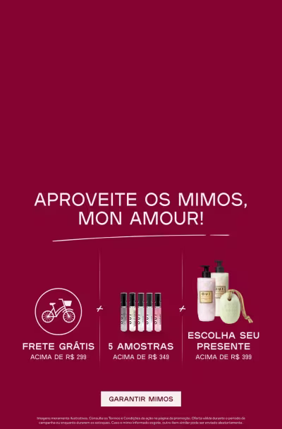 Comunicação sobre mimos progressivos em compras a partir de R$ 299 sobre fundo vermelho.