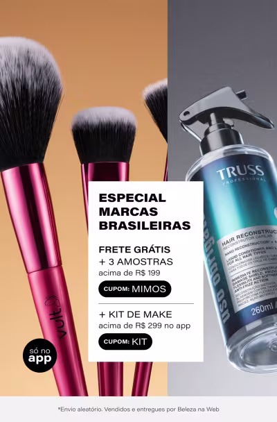Especial Marcas Brasileiras | Marcas Nacionais Para o seu Ritual: Frete Grátis acima de R$199 + Kit Amostras acima de R$199 + Kit Make acima de R$299 no App." *Envio aleatório *Vendidos e entregues por Beleza na Web