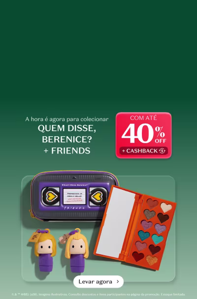 Imagem de um anúncio promocional de uma marca de brinquedos. O anúncio apresenta um controle remoto de brinquedo em cores laranja e roxo, com dois bonecos de brinquedo ao lado. Há também um livro com corações na capa. O anúncio oferece 40% de desconto e cashback.