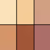 Paleta de corretivos Kryolan em embalagem prateada com 6 tons de cores variando de bege claro a marrom escuro, apresentada em formato compacto e prática.