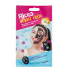 Máscara facial Ricca Bubble Help! em embalagem rosa com texto informativo sobre os benefícios do produto. Apresenta uma ilustração de uma mulher com a máscara aplicada no rosto.